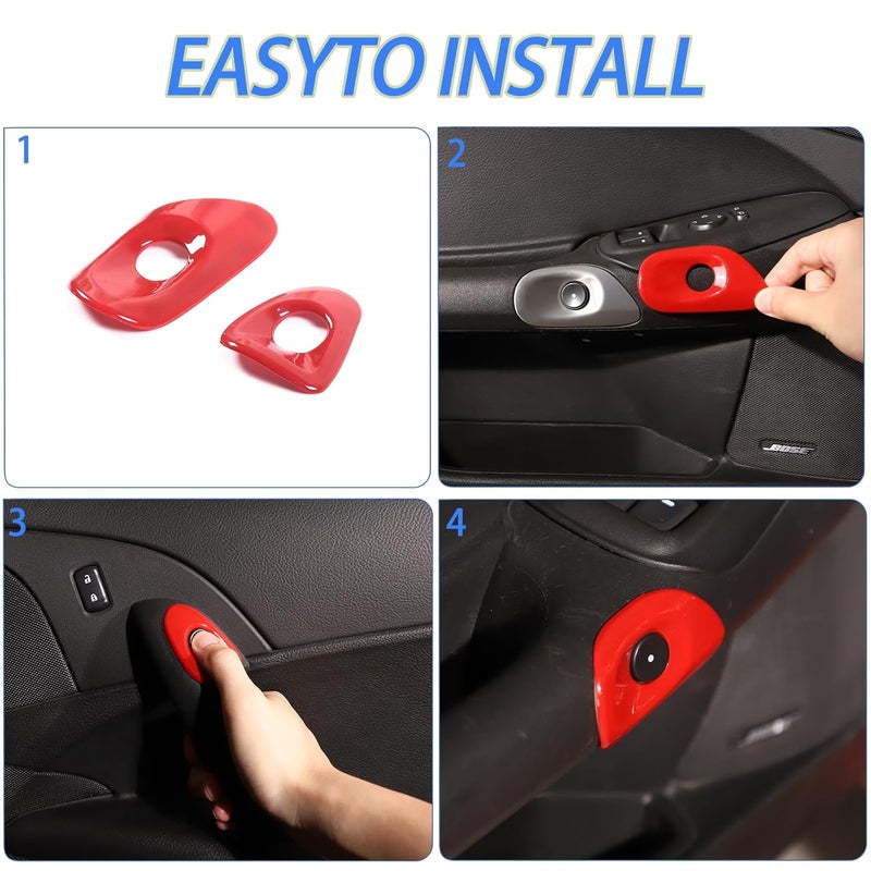 Moittellc Car Door Switch Cover Trim Compatible with Chevy Corvette C6 2005-2013, Interior Door Release Bezel Switch Button Trim Accessories (Sports red) - Image 5